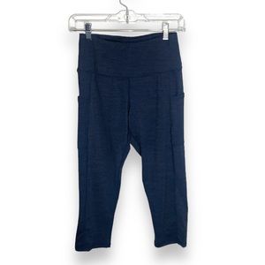 Oalka Navy Capri Leggings High Waisted Yoga Pants with Pockets Size Small
